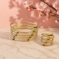 Set pulsera y anillo cable trenzado dorado