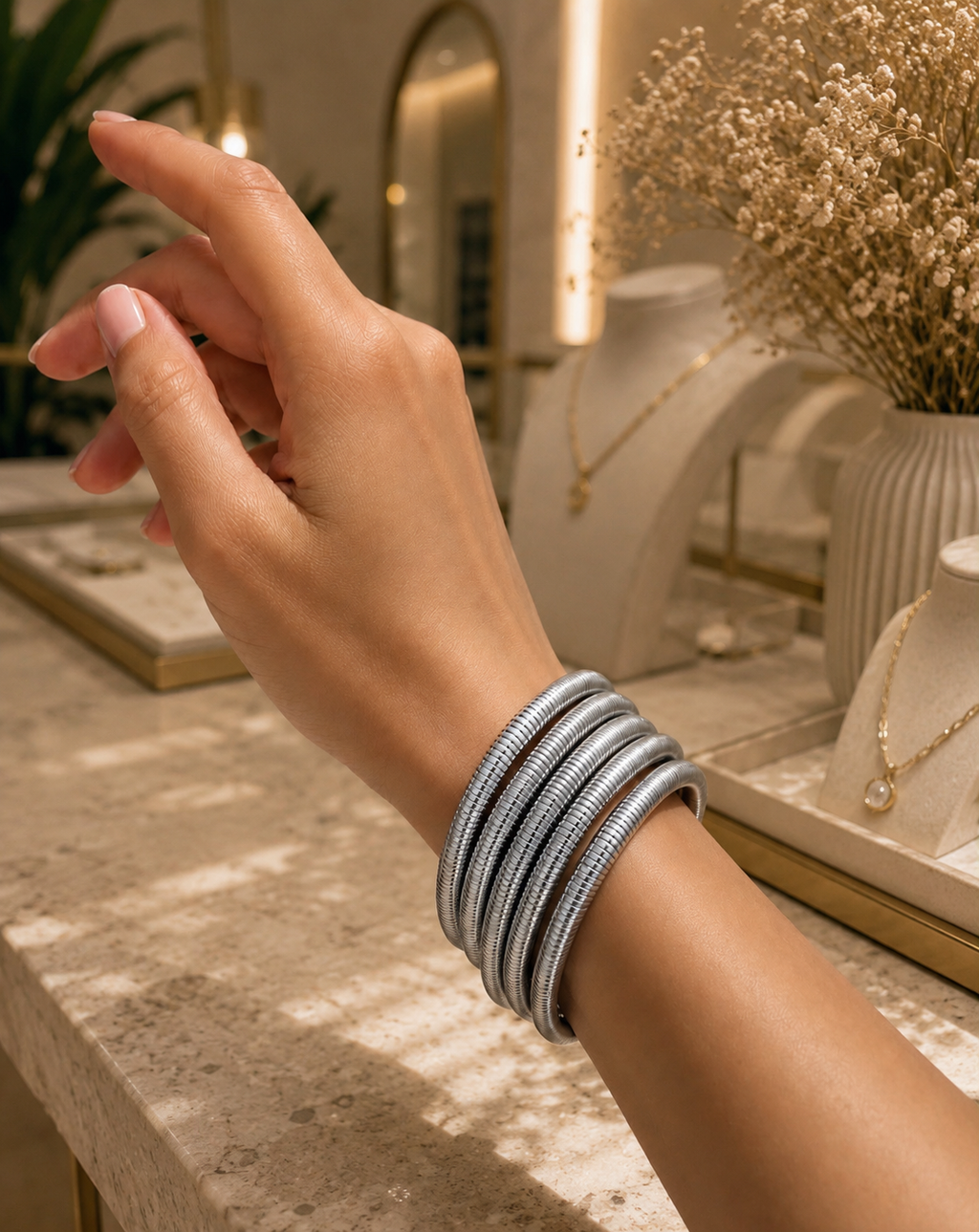 Brazalete Elástico Plateado Delgado