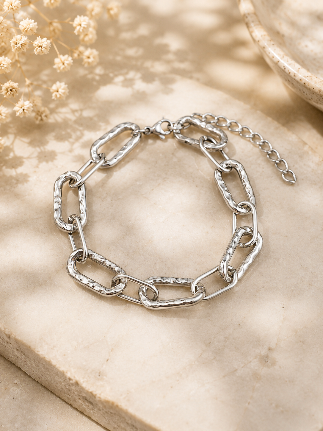 Pulsera cadena gruesa eslabones plateada acero inoxidable