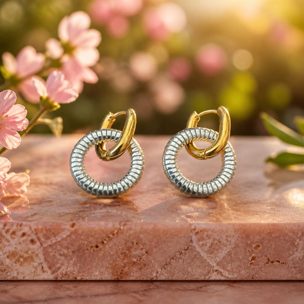 Aretes Circulares Bi-Color Acero Inoxidable