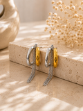 Aretes bicolor dorado y plateado con cadenas colgantes