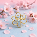 Anillo floral gold con perla plateada talla 7 rodeado de flores de cerezo
