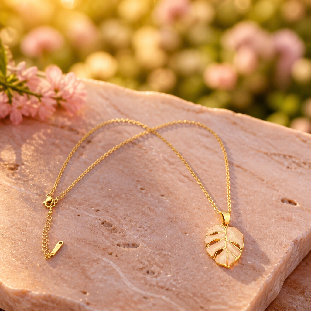 Collar Hoja Monstera Dorada
