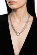 Collar cadena doble plateada acero inoxidable